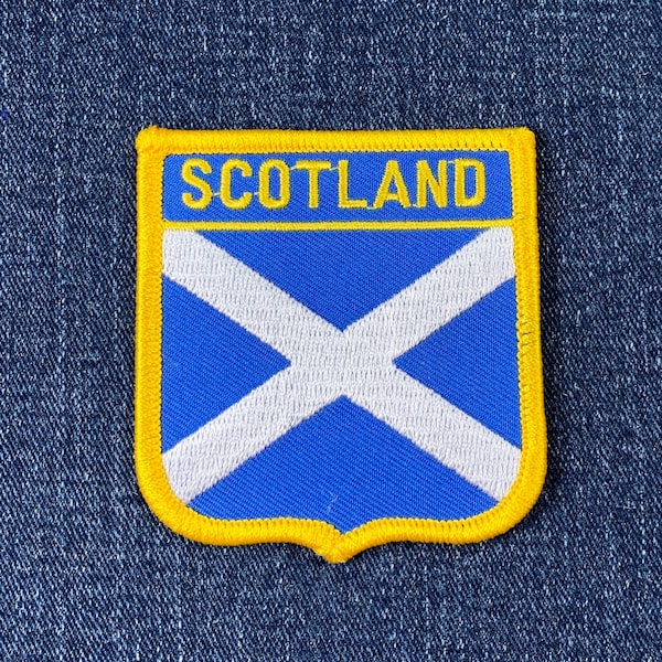 Scotland Patch - Embroidered United Kingdom Flag Shield Badge 2.75" (Iron On)
