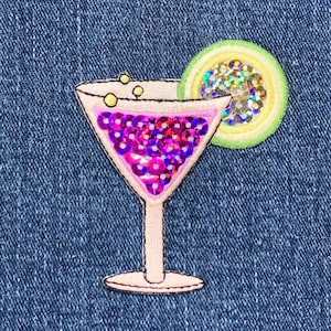 Sequin Tropical Drink Applique Patch: Embroidered Lime Cocktail Badge