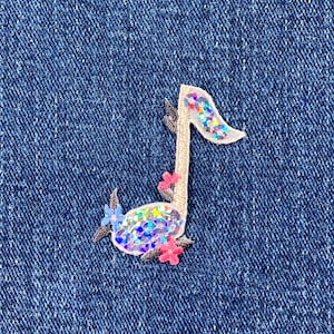 Small Sequin Quarter Note Applique Patch - Embroidered Flowers & Music Badge 1.75" (Iron On)
