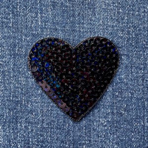 Black Heart Applique Patch - Sequin Badge 2-3/16" (Iron On)