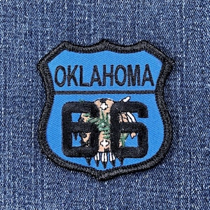 Oklahoma Flag Patch - Embroidered Route 66 Sign Badge 2.5" (Iron On)