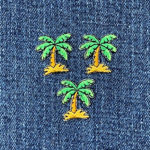 3-Pack Palm Tree Applique Patch - Mini Embroidered Tropical Beach Badge 7/8" (Iron On)