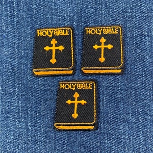 3-Pack Bible Applique Patch - Christian Cross Jesus Embroidered Badge 1-3/8" (Iron Or Sew On)