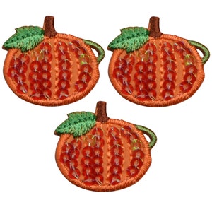 Mini Pumpkin Applique Patch - Sequin, Halloween, Fall Badge 1" (3-Pack, Iron on)