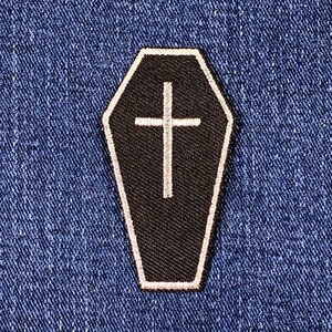 Coffin Applique Patch - Embroidered Jesus Cross Casket Mortuary Funeral Badge 2.5" (Iron On)