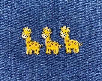 キリン アップリケ パッチ 3枚パック - ミニ刺繍動物バッジ 1-1/8インチ (アイロン接着)