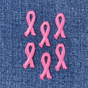 6-Pack Pink Ribbon Applique Patch - Mini Breast Cancer Awareness Embroidered Badge 1&quot; (Iron on)