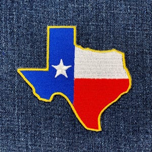 テキサス パッチ - 刺繍入り テキサス州旗と地図バッジ 3-1/8インチ (アイロン接着)
