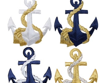 Anchor & Rope Applique Patch - Nautical Sailing Badge 2.5" (4-Pack or Sold Individually, Iron on)