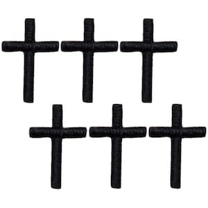 Mini Cross Applique Patch - Black, Jesus, Christian Badge 1/2&quot; (6-Pack, Iron on)