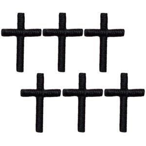 6-Pack Cross Applique Patch - Mini Black Embroidered Christ Jesus Badge 1/2" (Iron On)