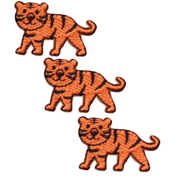 Mini Tiger Applique Patch - Feline, Kitty, Cat Badge 1-1/8" (3-Pack, Iron on)