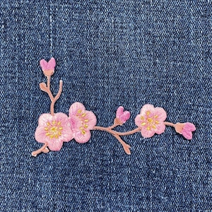 Cherry Blossom Applique Patch - Embroidered Flower Badge 3-1/8" (Iron On)