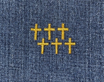 6-Pack Cross Applique Patch - Mini Gold Embroidered Christ Jesus Badge 1/2" (Iron On)