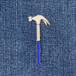 Blue Hammer Applique Patch - Embroidered Construction & Carpenter Tool Badge 2.75" (Iron On)
