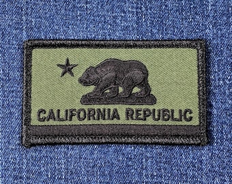 California Flag Patch - Embroidered Olive Drab OD Badge 3.25"