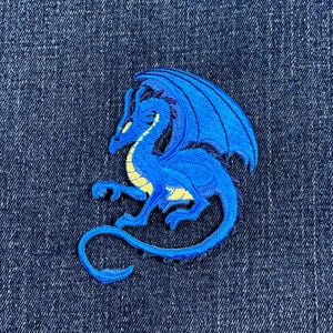 Blue Dragon Applique Patch - Embroidered Fantasy Badge 3.25" (Iron On)