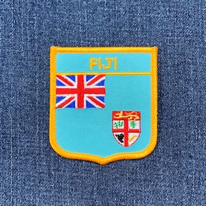 Fiji Patch - Embroidered Flag Shield Badge 2.75" (Iron On)