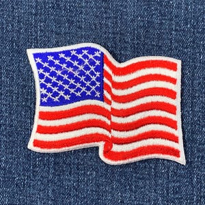 Wavy American Flag Patch - Embroidered USA United States Badge 3.25" (Iron On)
