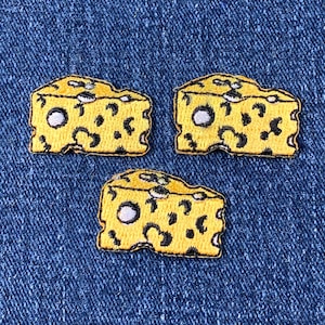 3-Pack Swiss Cheese Applique Patch - Embroidered Mini Food Badge 1-1/8" (Iron On)