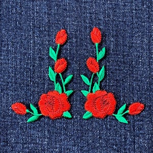2-Pack Rose Applique Patch Set - Embroidered Flower Badges 2-3/8" (Iron On)