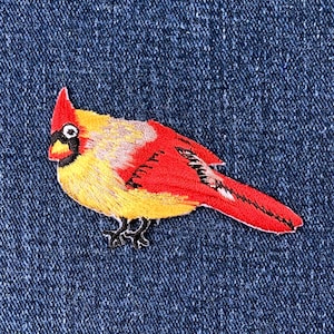Cardinal Applique Patch - Embroidered Female Bird Badge 2.25" (Iron On)