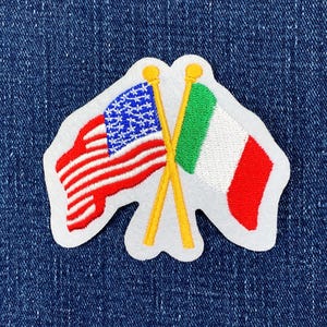 イタリアとアメリカの国旗パッチ：刺繍入りアイロン接着バッジ（3.25インチ）