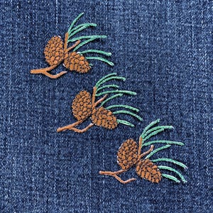 Pine Needles & Cones Applique Patch 3-Pack: Embroidered Fall Autumn Badge