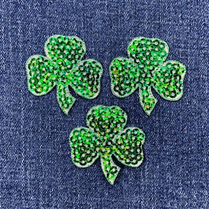 3-Pack Sequin Shamrock Applique Patch - Clover Good Luck Badge 1.5" (Iron On)