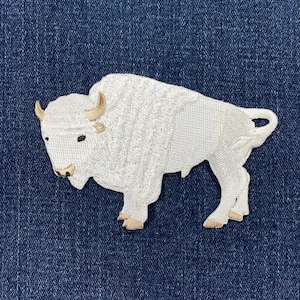 White Buffalo Applique Patch - Embroidered Sacred Bison Spiritual Animal Badge 4" (Iron On)