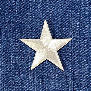 Silver Star Applique Patch - Metallic Thread Embroidered Badge 2.25" (Iron On)