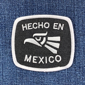 Hecho en Mexico Patch - Embroidered Golden Eagle Badge 3-1/8" (Iron Or Sew On)