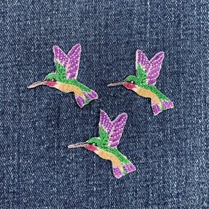 3-Pack Hummingbird Applique Patch - Mini Embroidered Bird Badge 1.25" (Iron On)