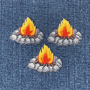 3-Pack Campfire Applique Patch - Embroidered Fire Pit & Camping Badge 1.5" (Iron On)
