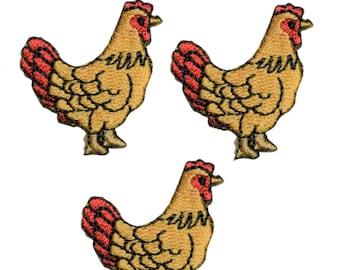 Chicken Applique Patch - Hen, Farmer Badge 1.5" (3-Pack, Iron on)