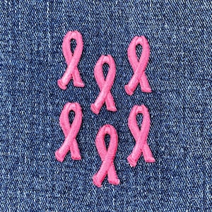 6-Pack Pink Ribbon Applique Patch - Embroidered Breast Cancer Awareness Badge 1&quot; (Iron On)