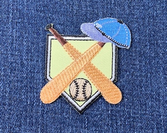 Baseball Applique Patch - Embroidered Bat Ball Cap Sports Team Badge 2-1/8" (Iron On)