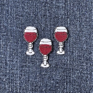 3-Pack Glass of Wine Applique Patch - Mini Embroidered Bar & Restaurant Badge 1" (Iron On)