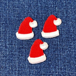 Santa Hat Applique Patch 3-Pack: Mini Christmas Embroidered Badge (1 inch Iron On)