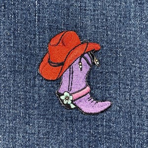 Cowgirl Hat & Boot Applique Patch - Embroidered Western Badge 2.25" (Iron On)