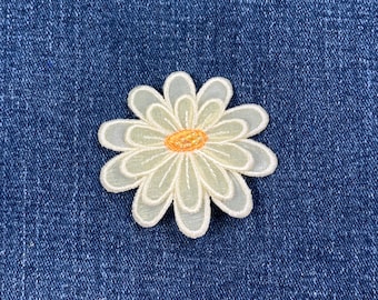 Pale Yellow Flower Applique Patch - Embroidered & Layered Cream Colored Organza Petals Badge 2-1/8"
