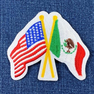 USA & Mexico Flags Patch - United States Of America MEX USA Embroidered Badge 3-3/8&quot; (Iron Or Sew On)