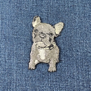 French Bulldog Applique Patch - Embroidered Frenchie Bully Breed Bull Dog Pet Animal Badge