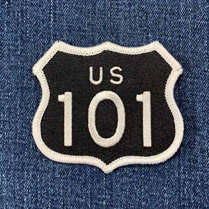 Landstraße Schild US 101 Aufnäher - Black & White California Oregon Washington Gesticktes Abzeichen 6,5 cm (zum Aufbügeln oder Aufnähen)