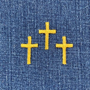 3-Pack Gold Cross Applique Patch - Mini First Communion Baptism Embroidered Badge 1&quot; (Iron on)