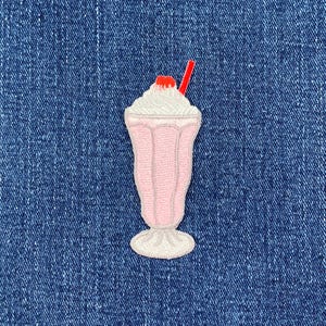 Milkshake Applique Patch - Embroidered Ice Cream Shoppe Dessert Badge 3" (Iron On)