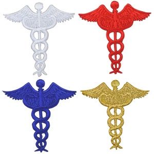 Caduceus Applique Patch - Doctor, Nurse, EMT, Paramedic, Medical Symbol 2.5" (4-Pack or Sold Individually, Iron on)