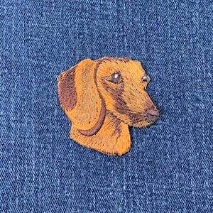 Dachshund Head Applique Patch - Embroidered Wiener Dog Badge 1-7/8" (Iron On)
