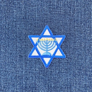 Star Of David Applique Patch - Embroidered Hanukkah Menorah Badge 2" (Iron On)