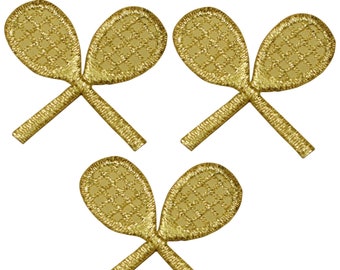 Tennis Racquet In Scroll Metallic Gold /& White Iron On Applique x 1 in two sizes
